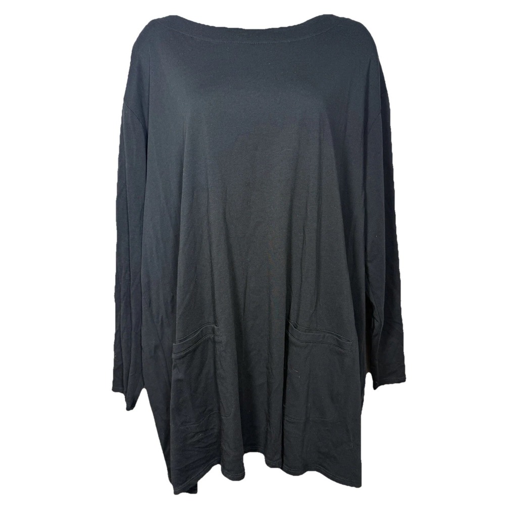 Pure Jill Two Pocket Tunic Top Women's 2X Black Long Sleeve Soft Stretch Minimal